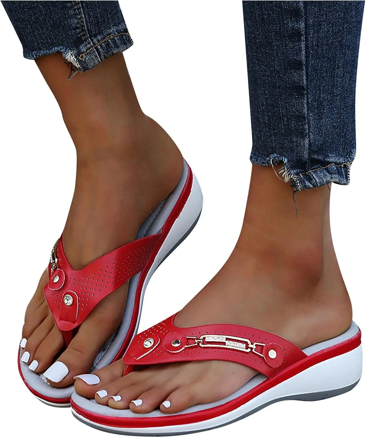 2025 Summer Sandals for Women Thong Wedge Sandals Comfortable Casual T-Strap Dressy Orthopedic Sandal Ladies Sandals