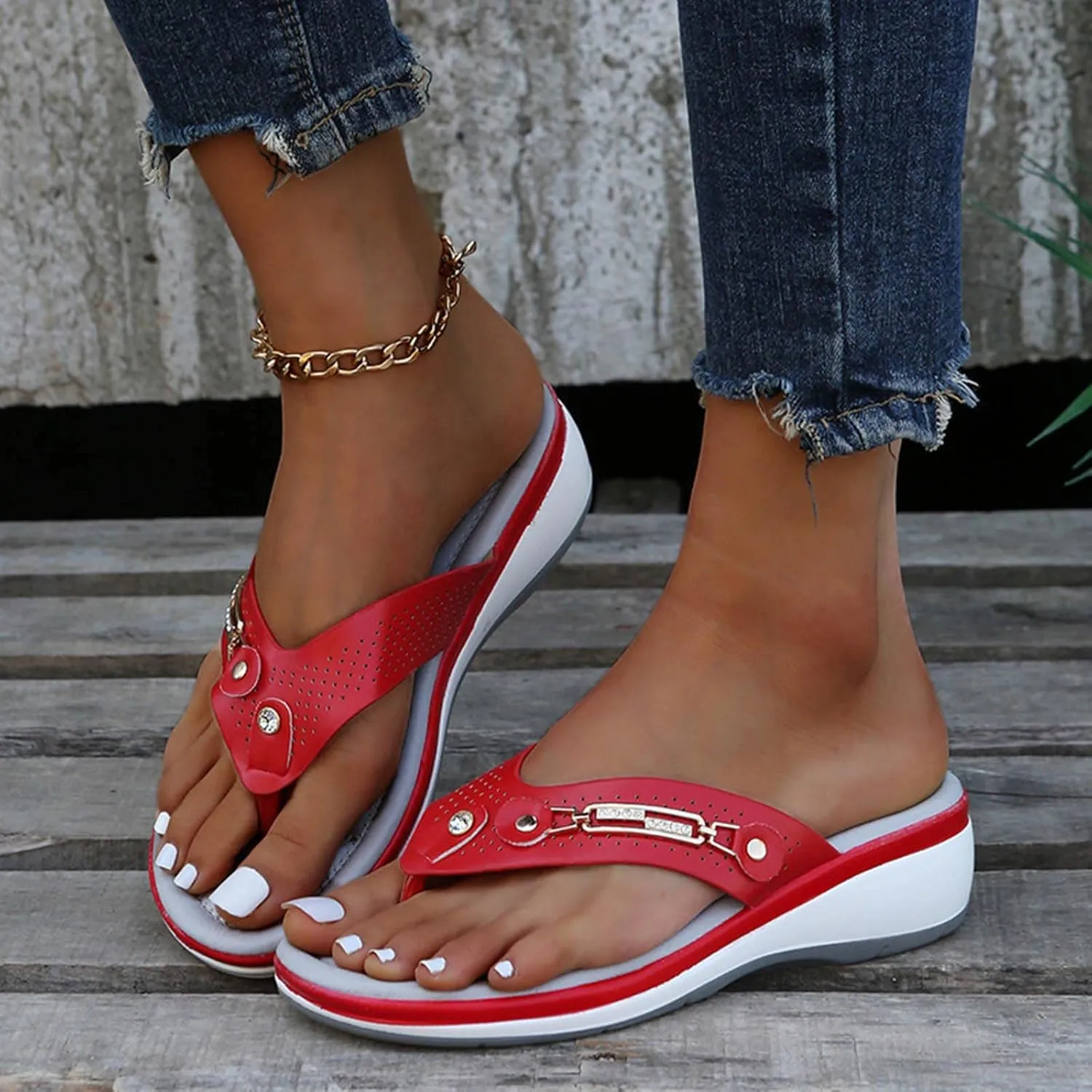 2025 Summer Sandals for Women Thong Wedge Sandals Comfortable Casual T-Strap Dressy Orthopedic Sandal Ladies Sandals