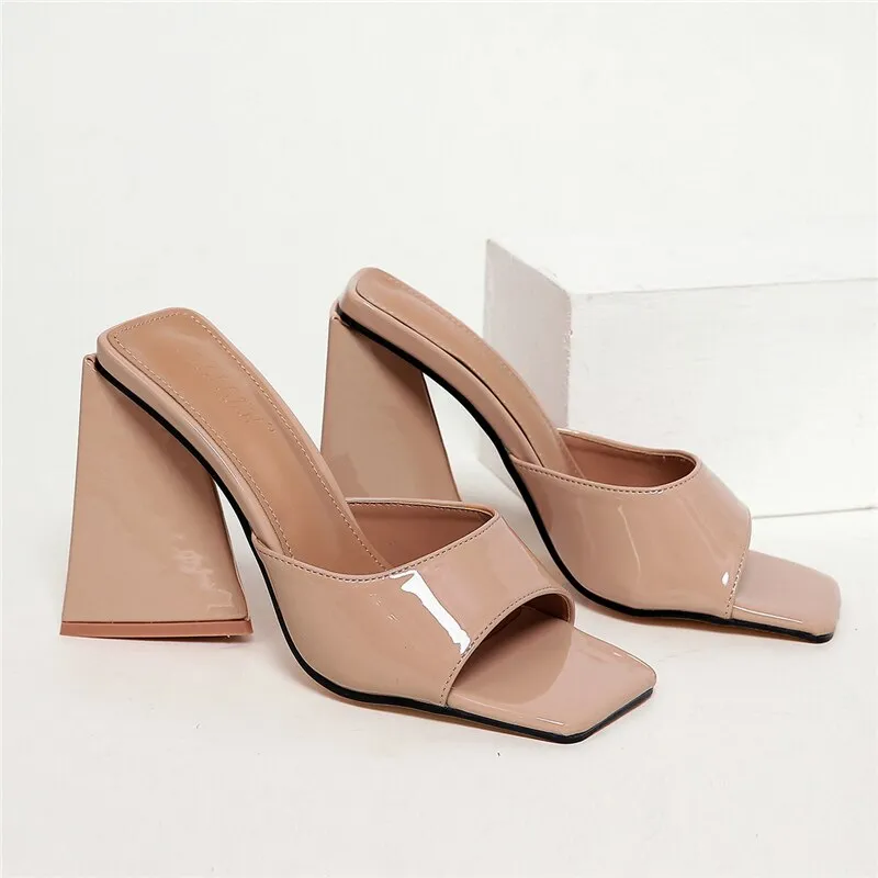 Amozae-  Women Design 11cm High Heels Slides Mules Summer Silk Thick Block Heels Sandals Slingback Orange Slipper Party Chunky Shoes
