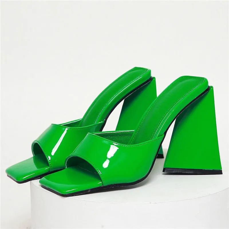 Amozae-  Women Design 11cm High Heels Slides Mules Summer Silk Thick Block Heels Sandals Slingback Orange Slipper Party Chunky Shoes
