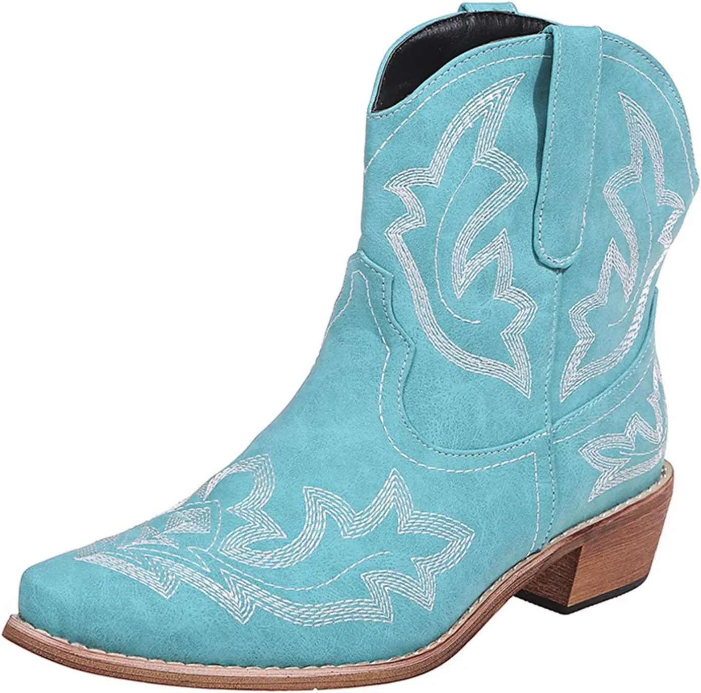 Ankle Cowboy Boots for Women Cowgirl Booties for Women Western Retro Embroidery Pointed Toe Slip On Chunky Heel Boots