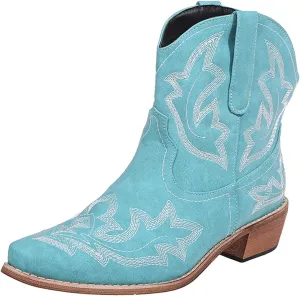 Ankle Cowboy Boots for Women Cowgirl Booties for Women Western Retro Embroidery Pointed Toe Slip On Chunky Heel Boots