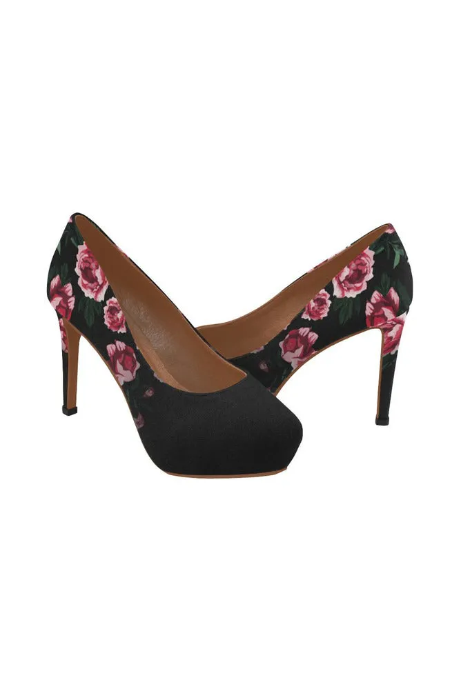Black Floral Heel Women's High Heels