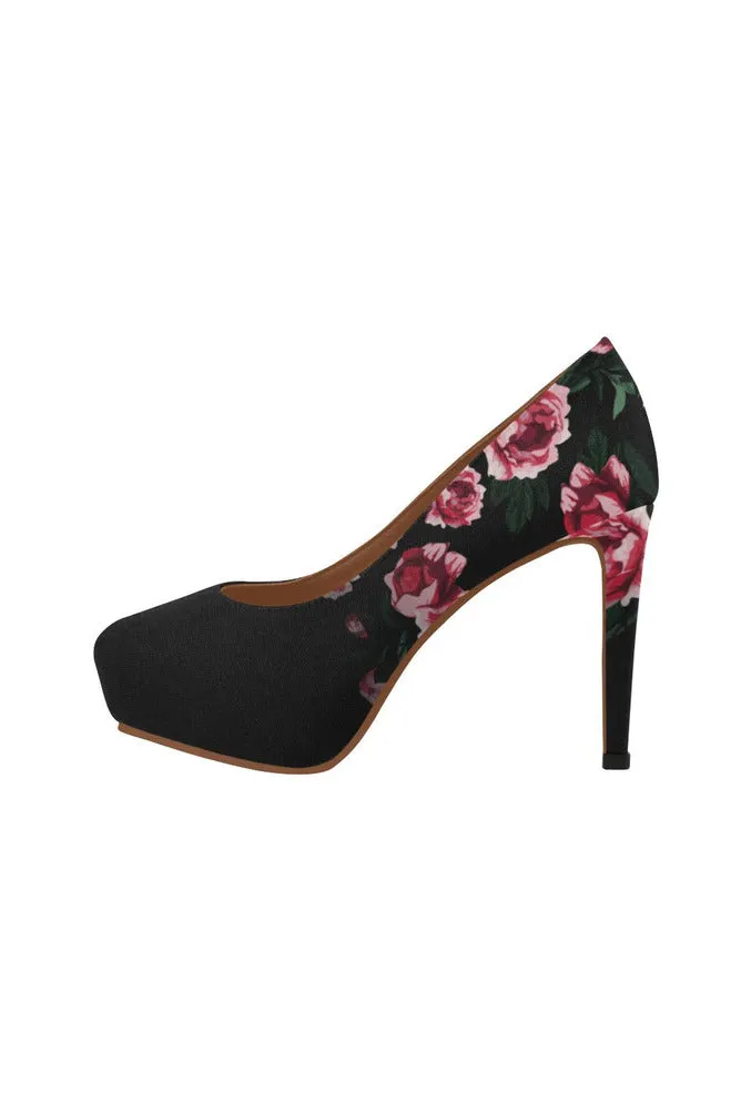 Black Floral Heel Women's High Heels