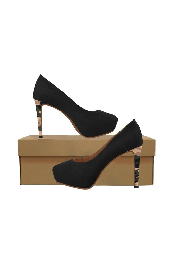 Camouflage Accented  Black High Heels