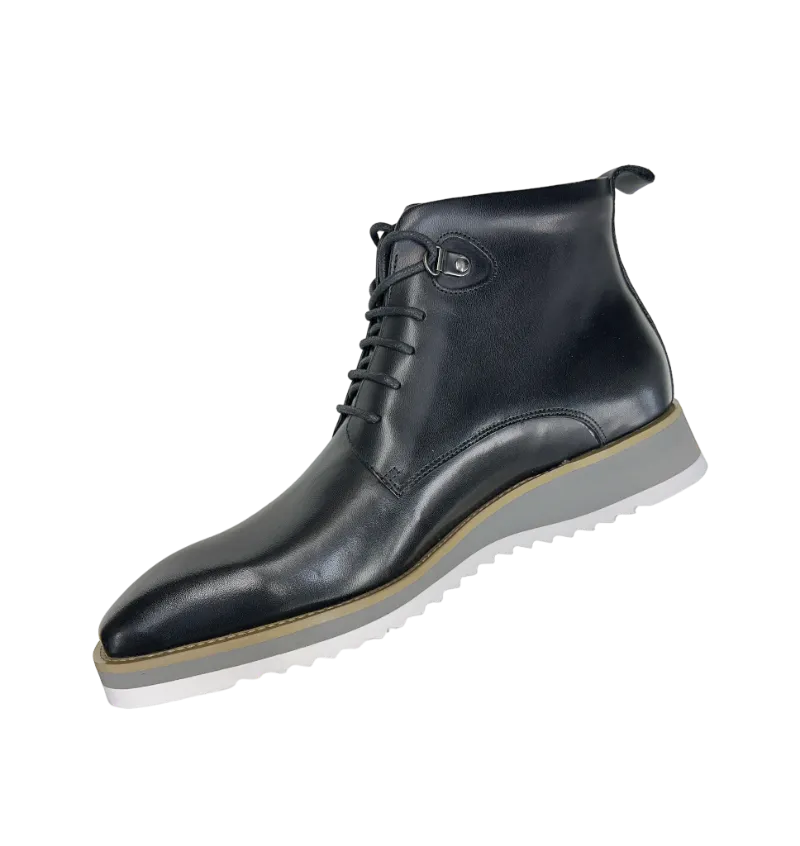 Carrucci Burnished Calfskin Lace-Up Black Men's Boot Genuine Leather