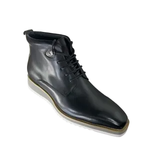 Carrucci Burnished Calfskin Lace-Up Black Men's Boot Genuine Leather