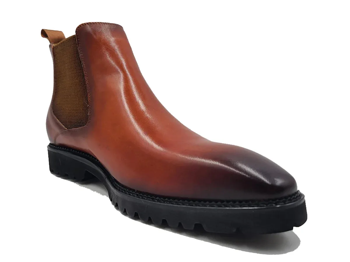 Carrucci Cognac Men's Patina Chelsea Boot Lug Sole Style No: KB480-102