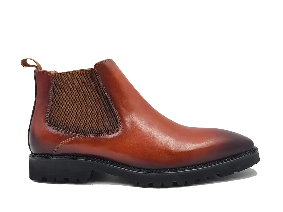 Carrucci Cognac Men's Patina Chelsea Boot Lug Sole Style No: KB480-102