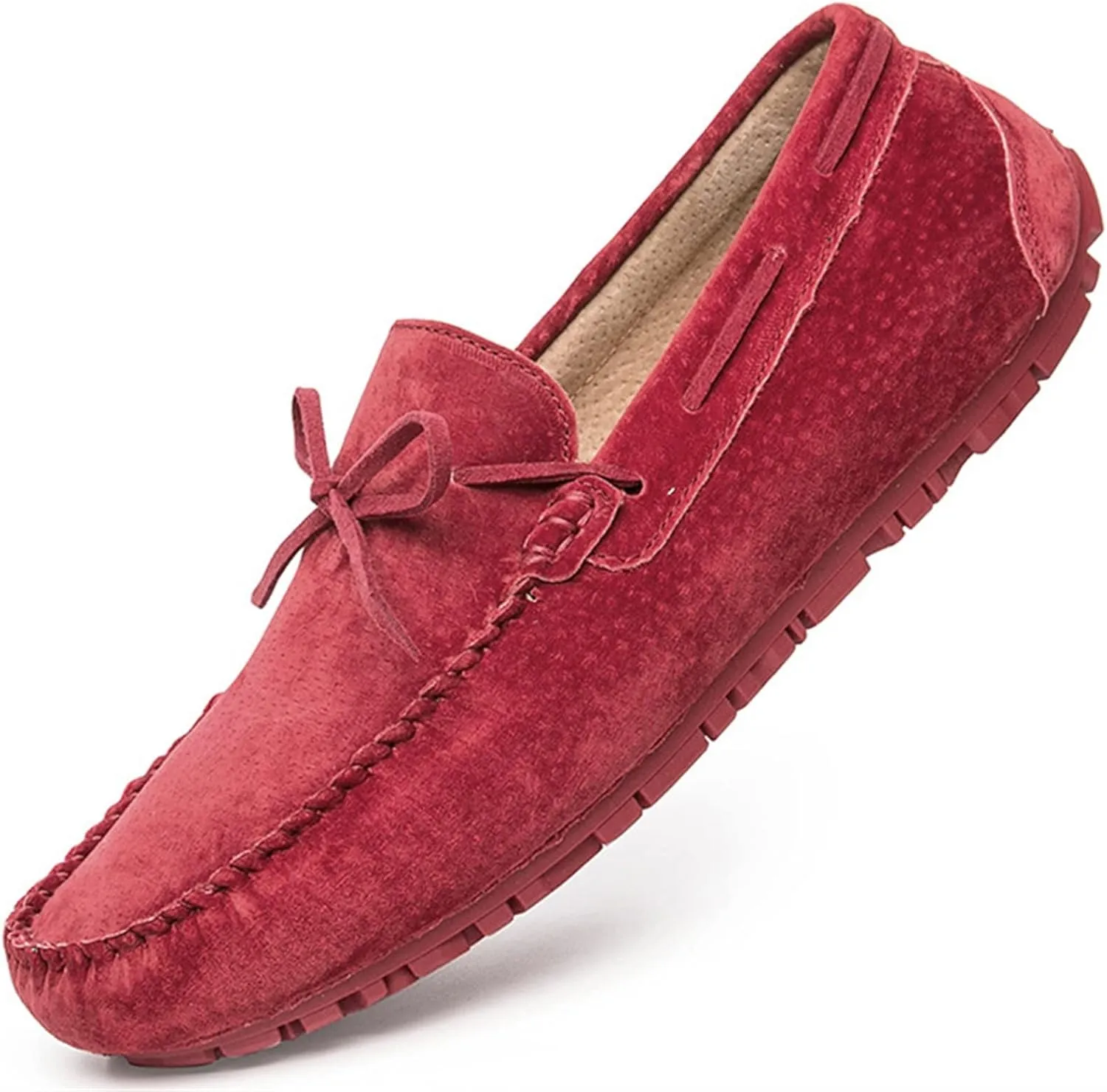 Driving Moccasins for Men Deck Shoes Genuine Leather Stitching Details Round Toe 1-Eye Suede Vamp Flat Heel Resistant Flexible Anti-Slip Driving for Any Attire