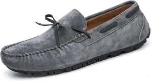 Driving Moccasins for Men Deck Shoes Genuine Leather Stitching Details Round Toe 1-Eye Suede Vamp Flat Heel Resistant Flexible Anti-Slip Driving for Any Attire