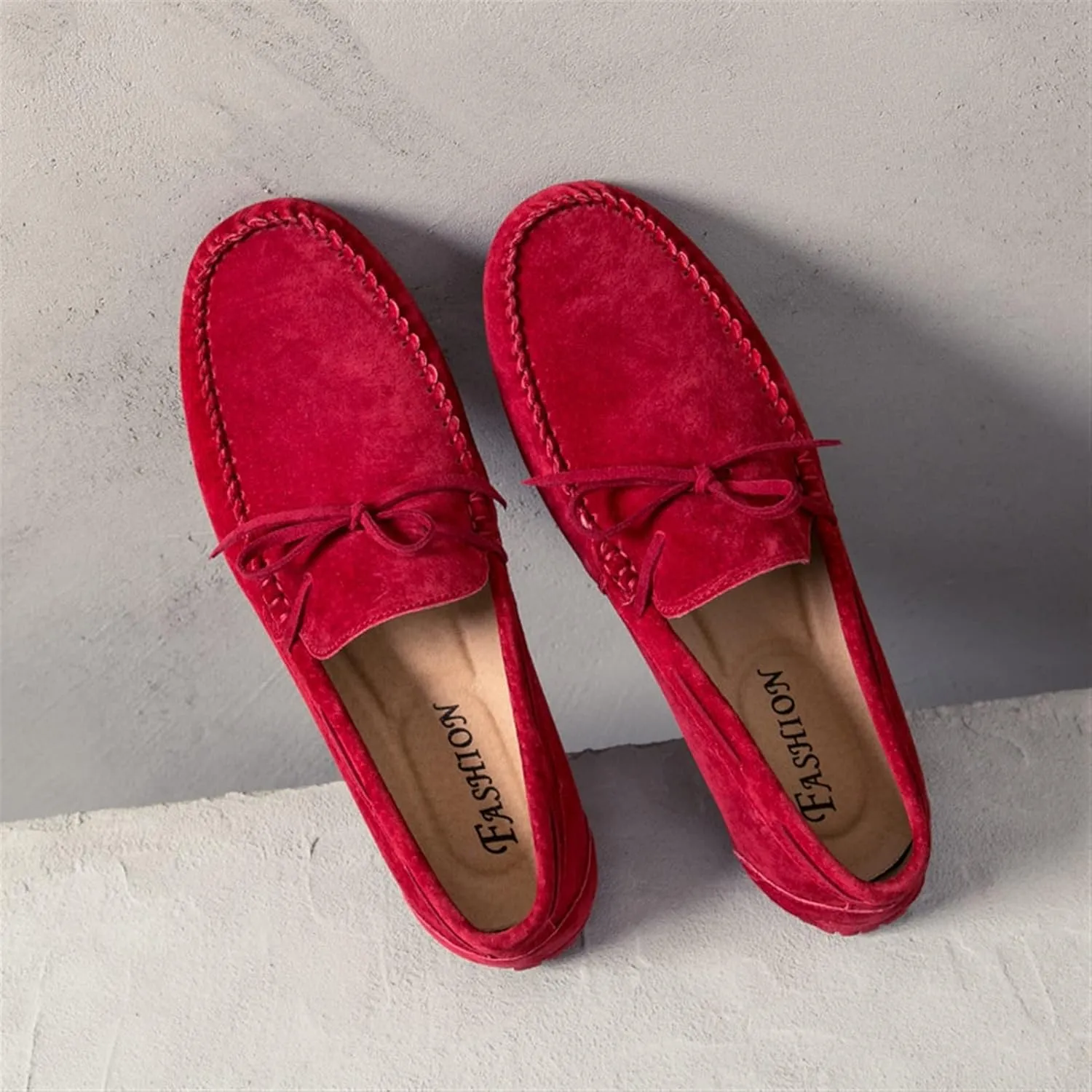 Driving Moccasins for Men Deck Shoes Genuine Leather Stitching Details Round Toe 1-Eye Suede Vamp Flat Heel Resistant Flexible Anti-Slip Driving for Any Attire