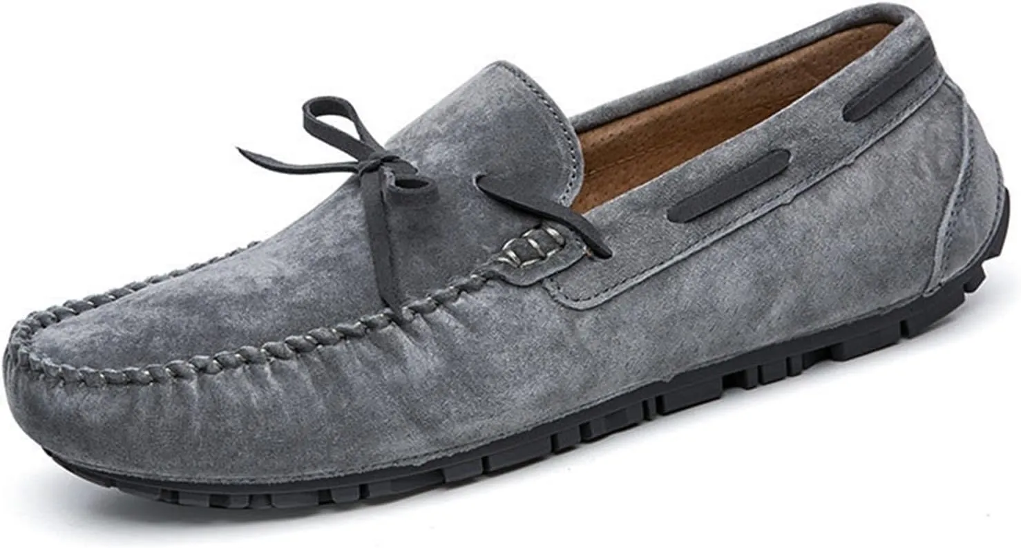 Driving Moccasins for Men Deck Shoes Genuine Leather Stitching Details Round Toe 1-Eye Suede Vamp Flat Heel Resistant Flexible Anti-Slip Driving for Any Attire