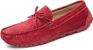 Driving Moccasins for Men Deck Shoes Genuine Leather Stitching Details Round Toe 1-Eye Suede Vamp Flat Heel Resistant Flexible Anti-Slip Driving for Any Attire