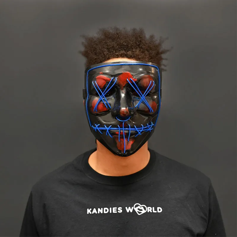 EL-Wire Purge (Hype) Party Mask - Black Finish Light-Up Mask - 5 Light Up Color Options