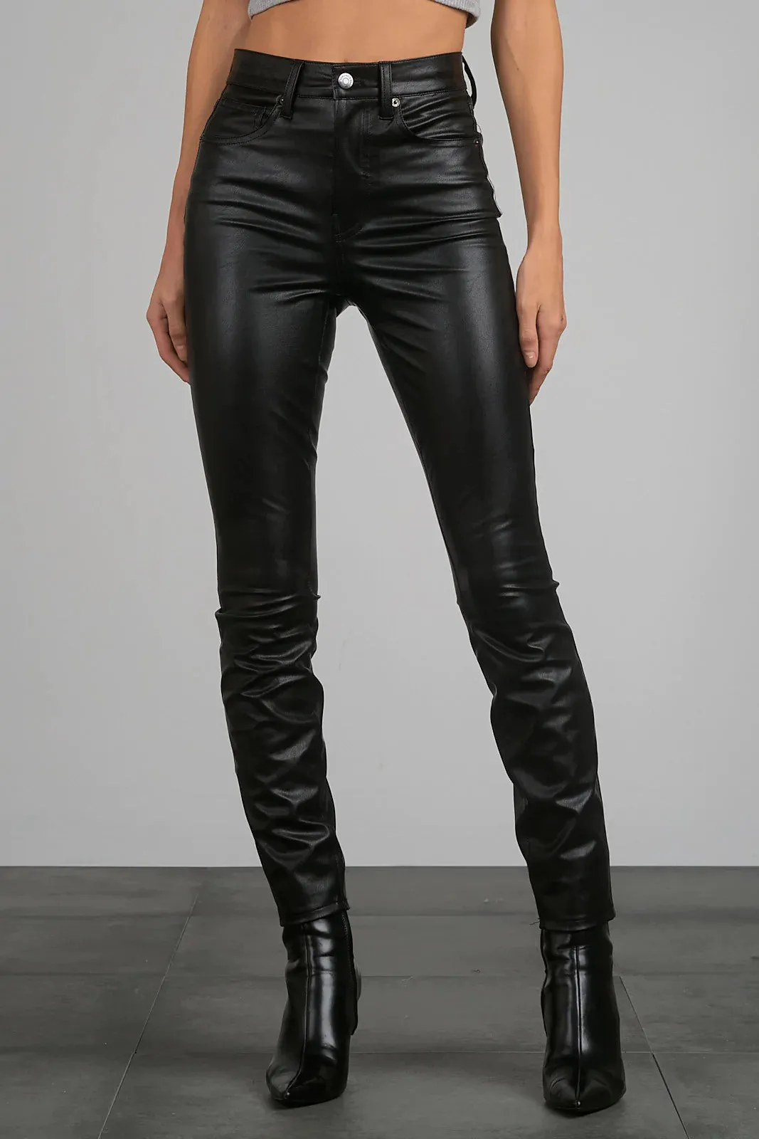 Elan Kyla Black Faux Leather Straight Leg Pants