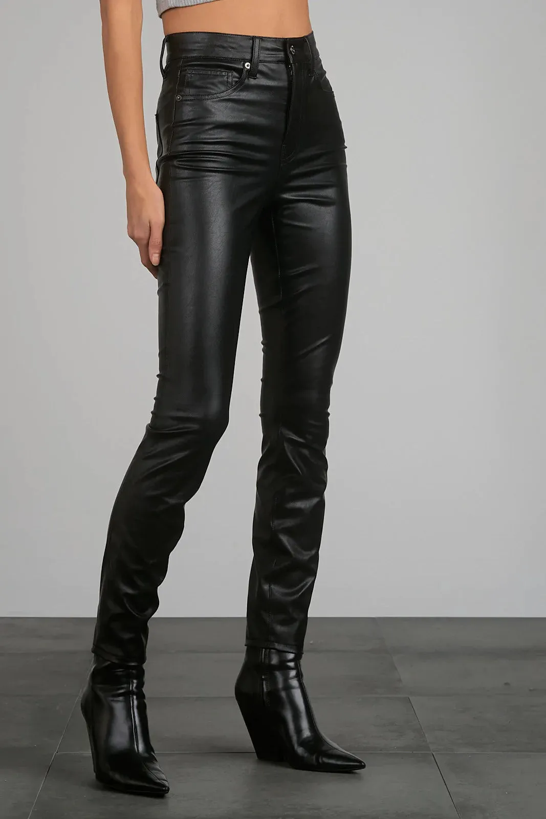 Elan Kyla Black Faux Leather Straight Leg Pants