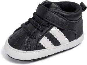 ISINSER Unisex Baby Premium PU Leather Sneaker Soft Non-Slip Sole Toddler Newborn Stripe Crib House Shoes