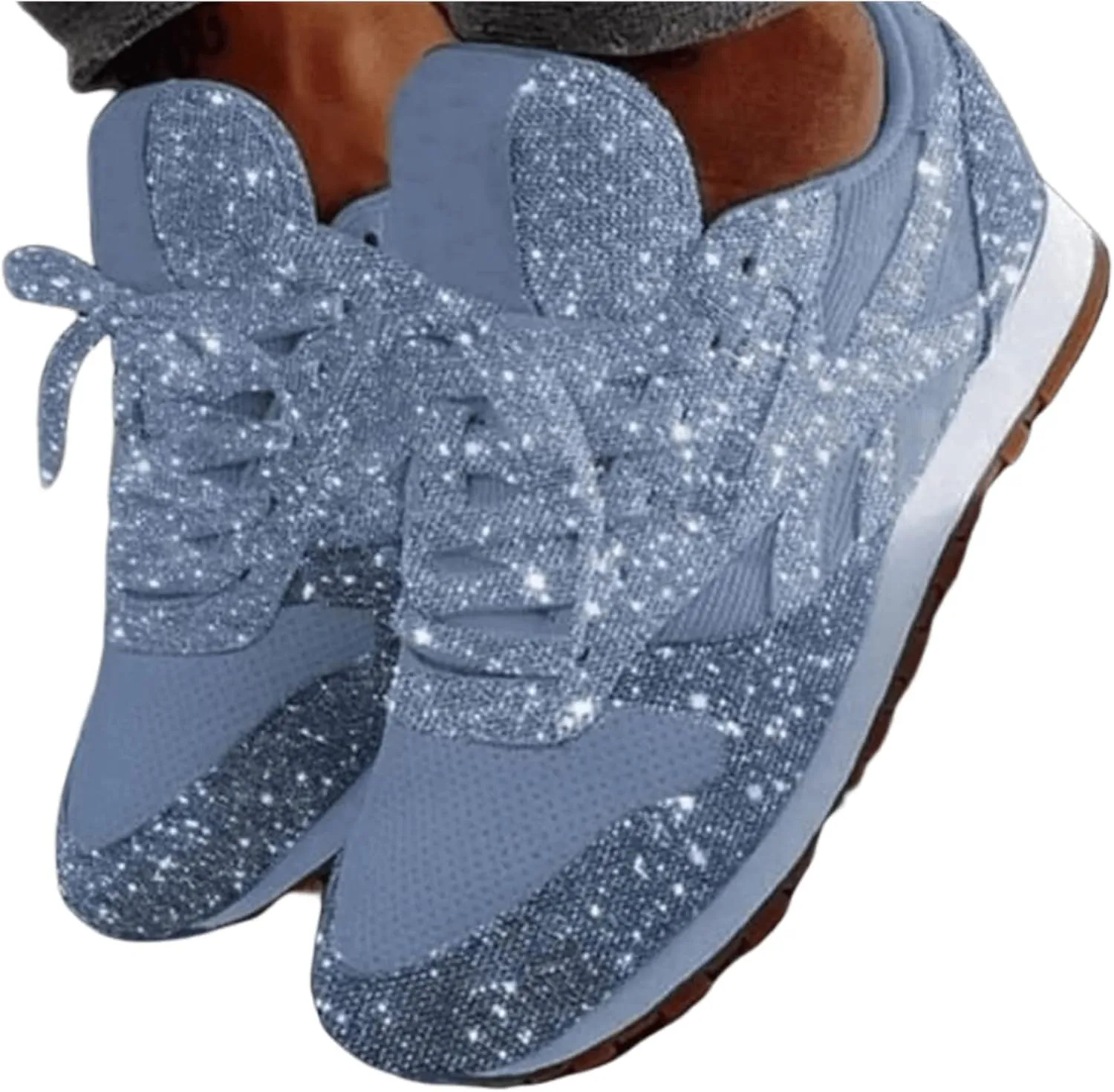 Ladmiple Sneakers For Women Walking Shoes Wide Width Slip On Sparkly Glitter Shoes Fashion Dressy Summer Flats Loafers