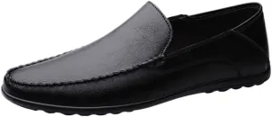 Men's Leather Loafers with Stitching Details ?C Comfortable Lightweight Casual Slip-Ons with Flat Heel