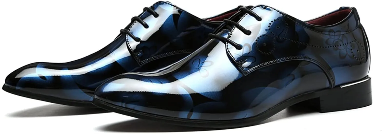 New Dress Oxford for Men Lace Up Patent Leather Derby Shoes PU Leather Rubber Sole Low Top Non Slip Classic