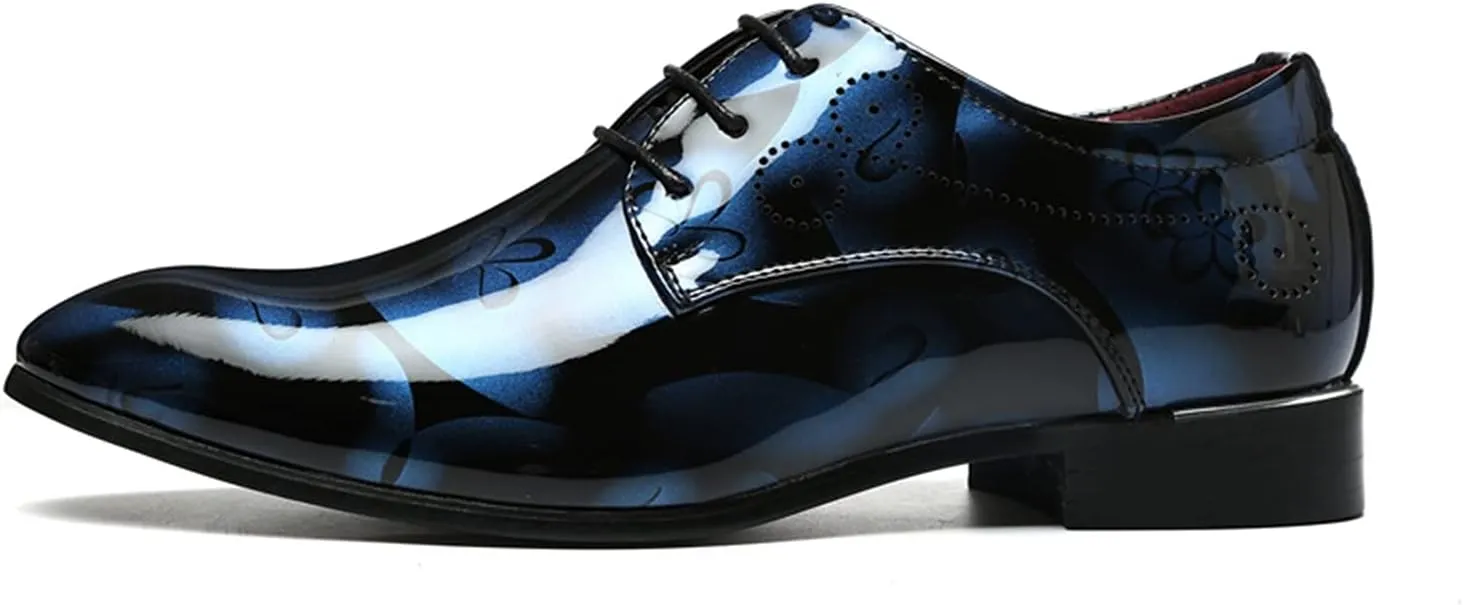New Dress Oxford for Men Lace Up Patent Leather Derby Shoes PU Leather Rubber Sole Low Top Non Slip Classic