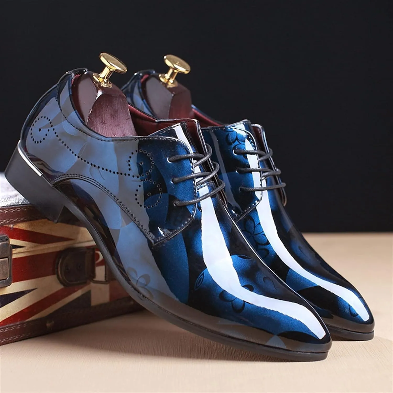 New Dress Oxford for Men Lace Up Patent Leather Derby Shoes PU Leather Rubber Sole Low Top Non Slip Classic