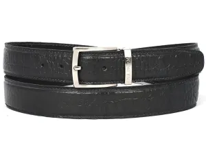 Paul Parkman Men's Crocodile Embossed Calfskin Leather Belt Hand-Painted, Black