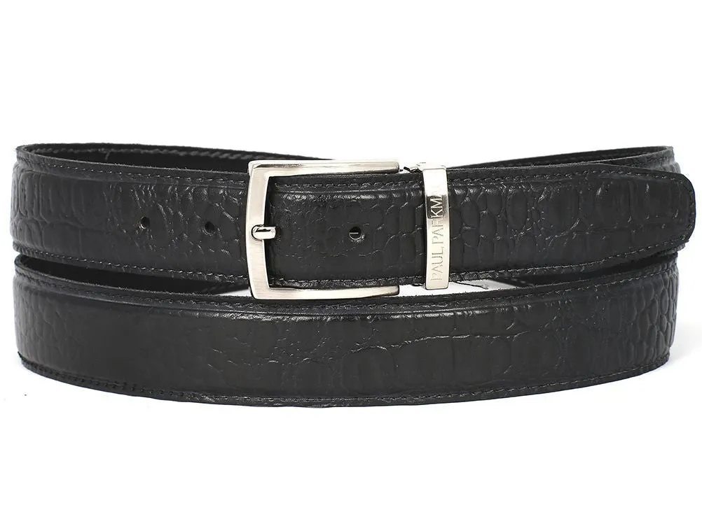 Paul Parkman Men's Crocodile Embossed Calfskin Leather Belt Hand-Painted, Black