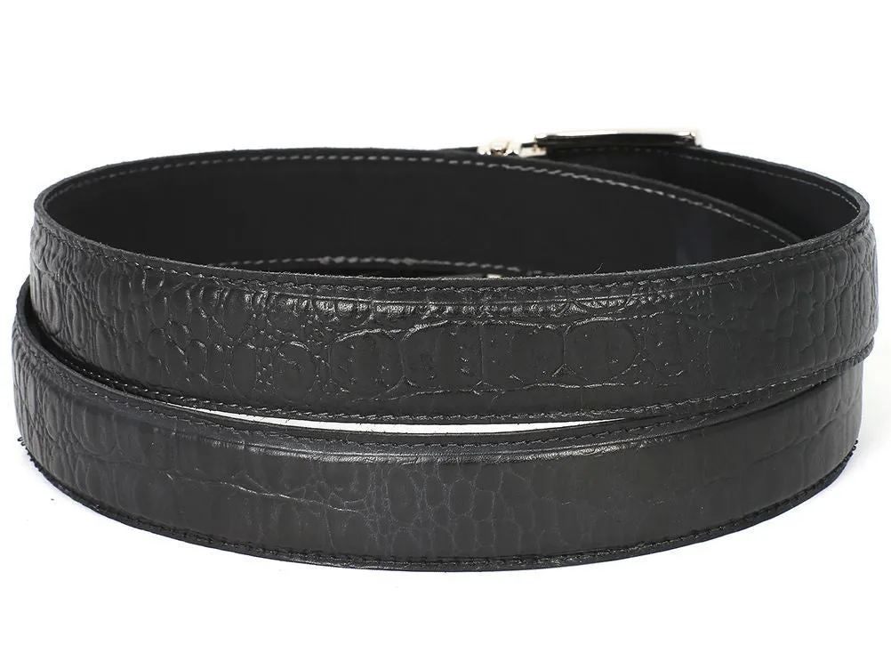 Paul Parkman Men's Crocodile Embossed Calfskin Leather Belt Hand-Painted, Black
