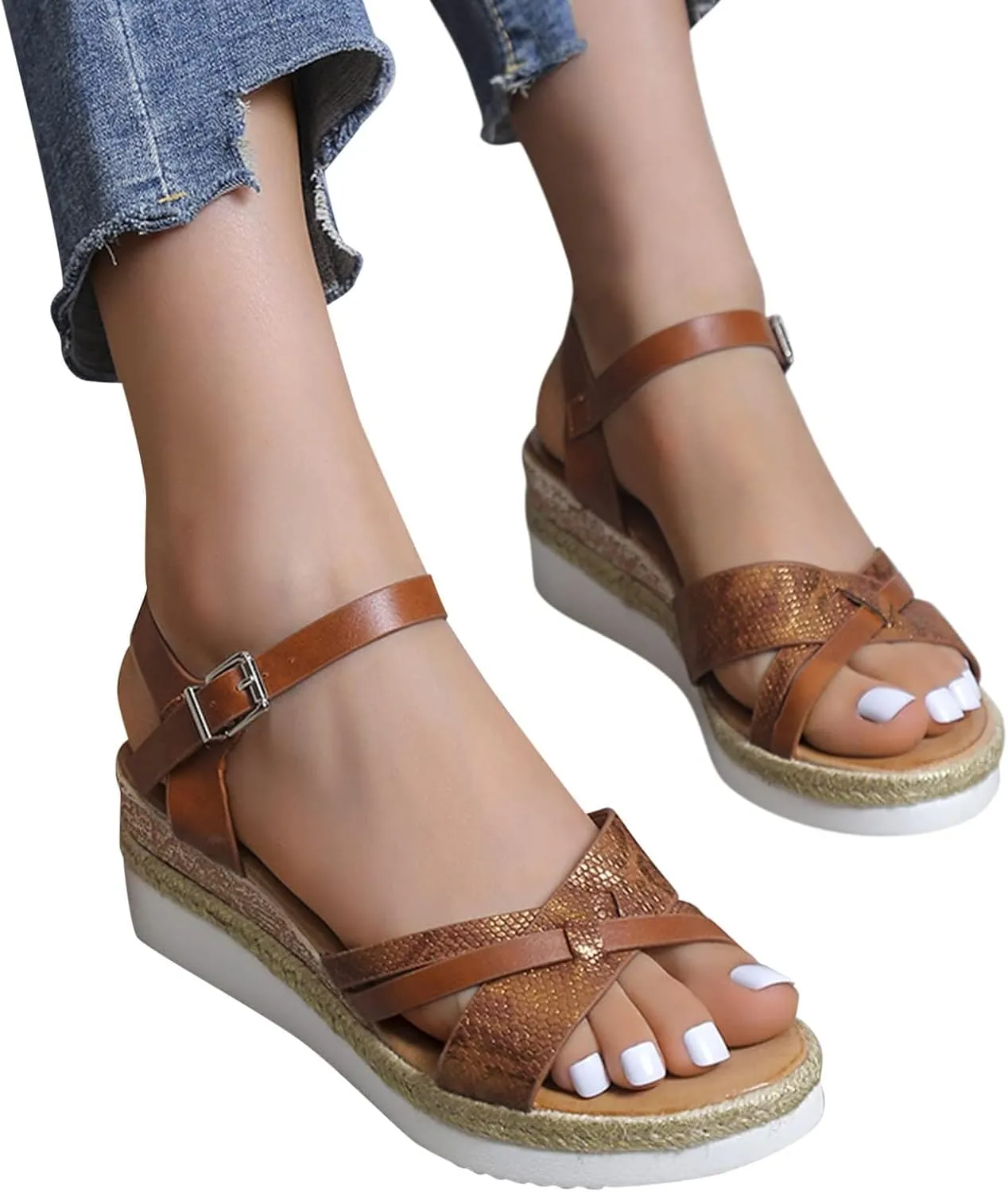 Sandals for Women 2025 Summer Platform Wedge Sandals for Women Walking Slippers with Arch Support Beach Boho Sandal Outdoor Shoes Casual Slip on Sandal Beach Dress Comfortable Shoes 2025