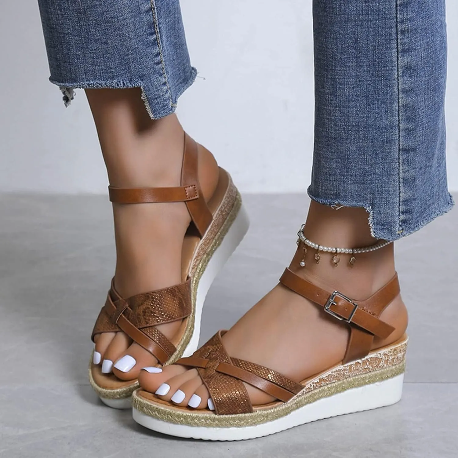 Sandals for Women 2025 Summer Platform Wedge Sandals for Women Walking Slippers with Arch Support Beach Boho Sandal Outdoor Shoes Casual Slip on Sandal Beach Dress Comfortable Shoes 2025
