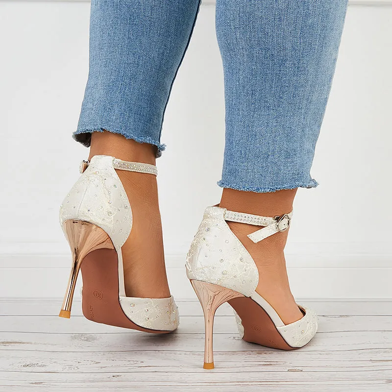 Sohiwoo  Women Women Ankle Strap Pumps Pointed Toe Stiletto Heel Dress Shoes