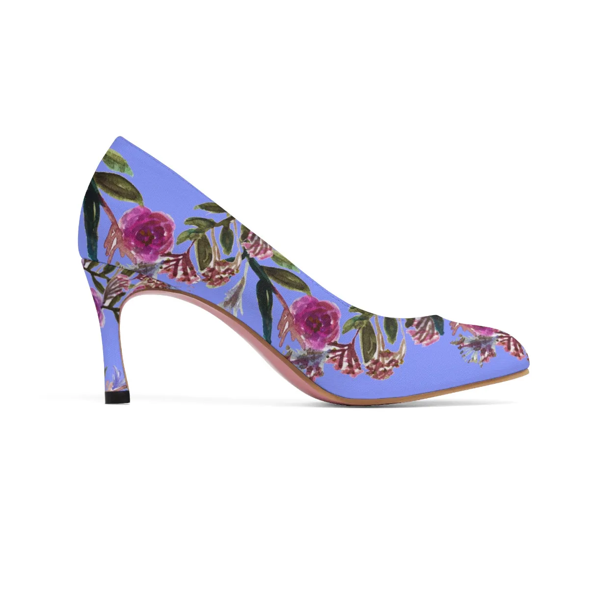 Violet Floral Garden Purple Pink Rose Designer Women's High Heels Canvas Shoes (US Size: 5-11)