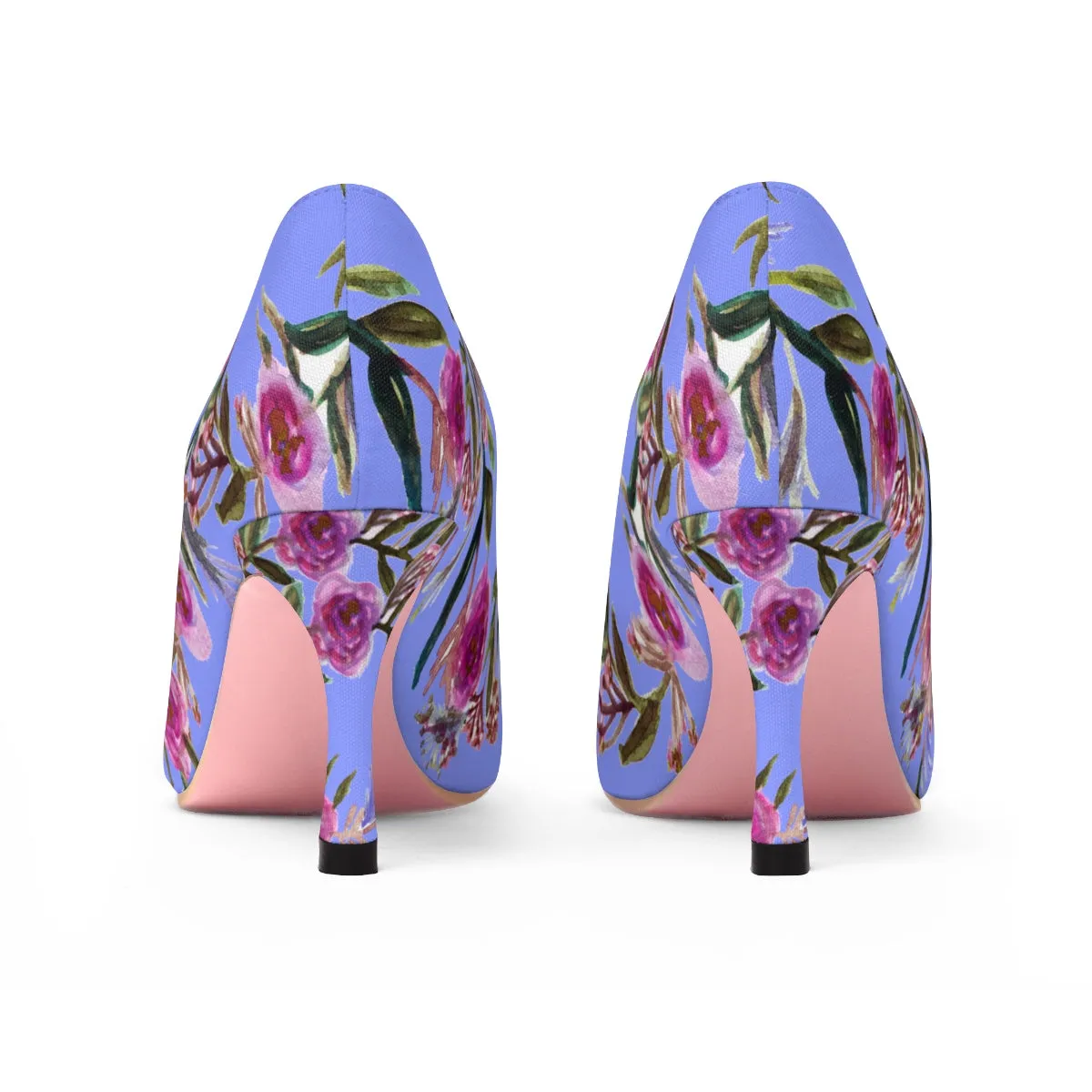 Violet Floral Garden Purple Pink Rose Designer Women's High Heels Canvas Shoes (US Size: 5-11)