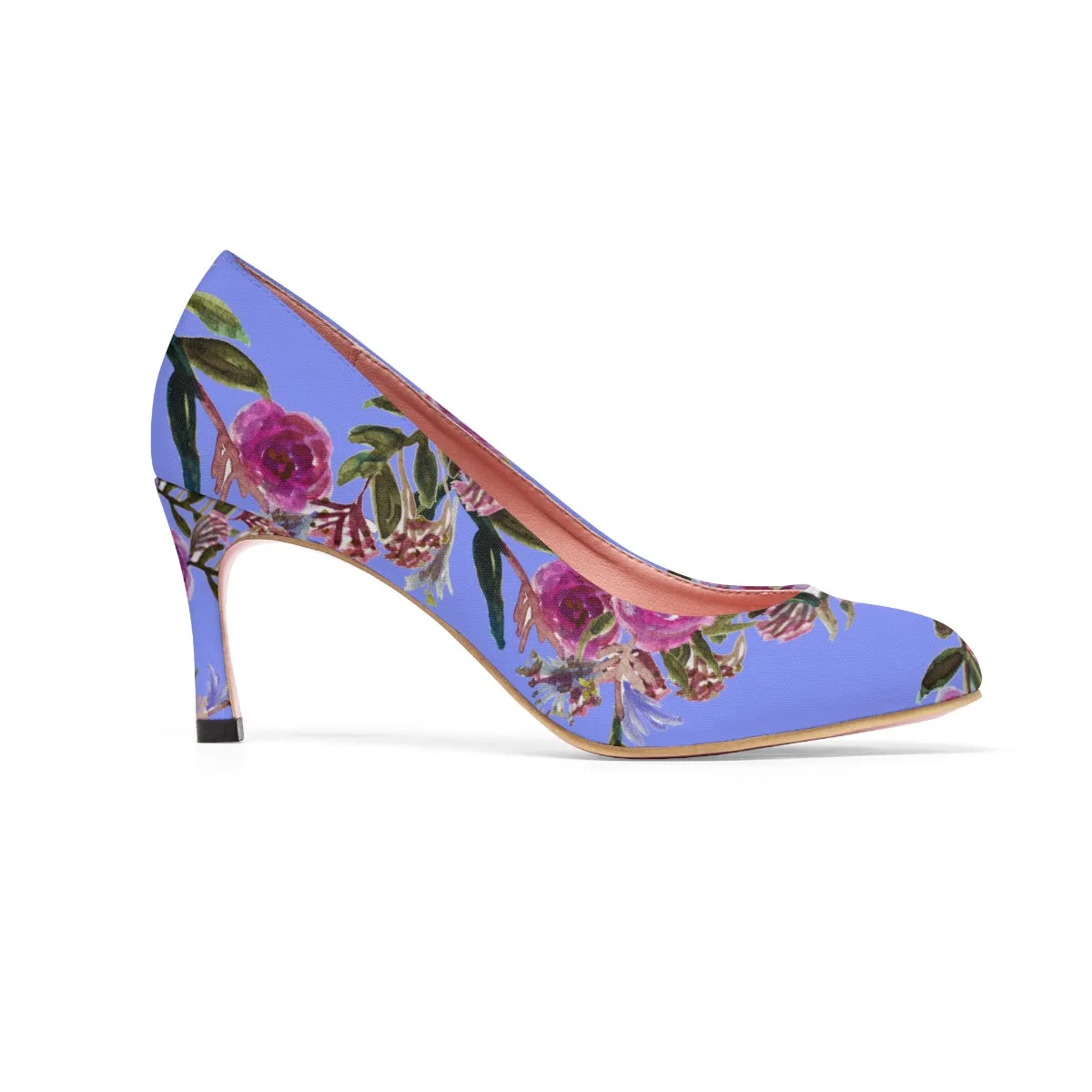 Violet Floral Garden Purple Pink Rose Designer Women's High Heels Canvas Shoes (US Size: 5-11)