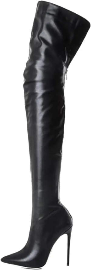 wodceeke Women's Over the Knee Boots Pointed Toe Stiletto High Heel Thigh High Boots Back Zipper Leather Long Boots