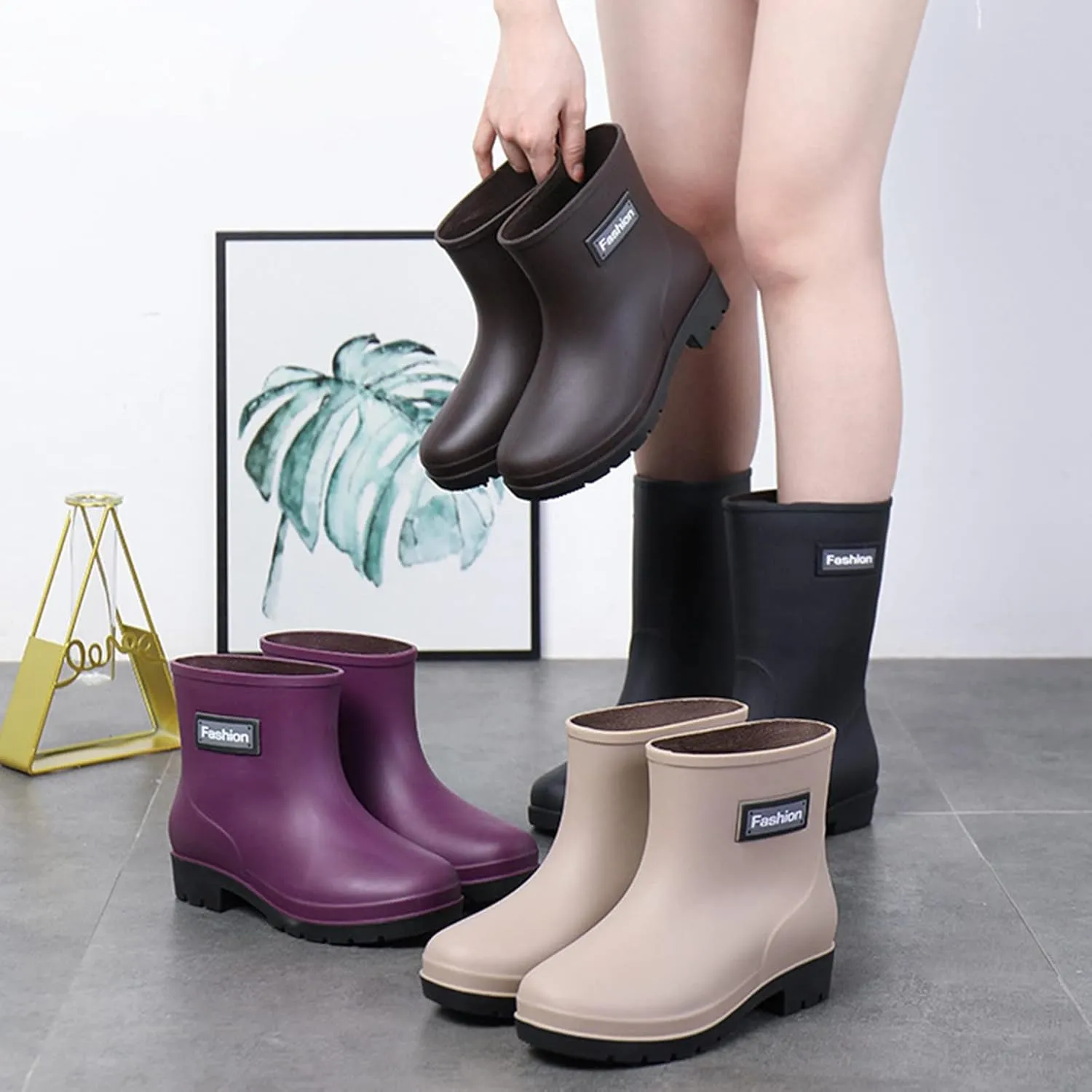 Women Rain Boots Lightweight Comfortable Wide Calf Garden Shoes Waterproof Mid Calf Fishing Boots For Men