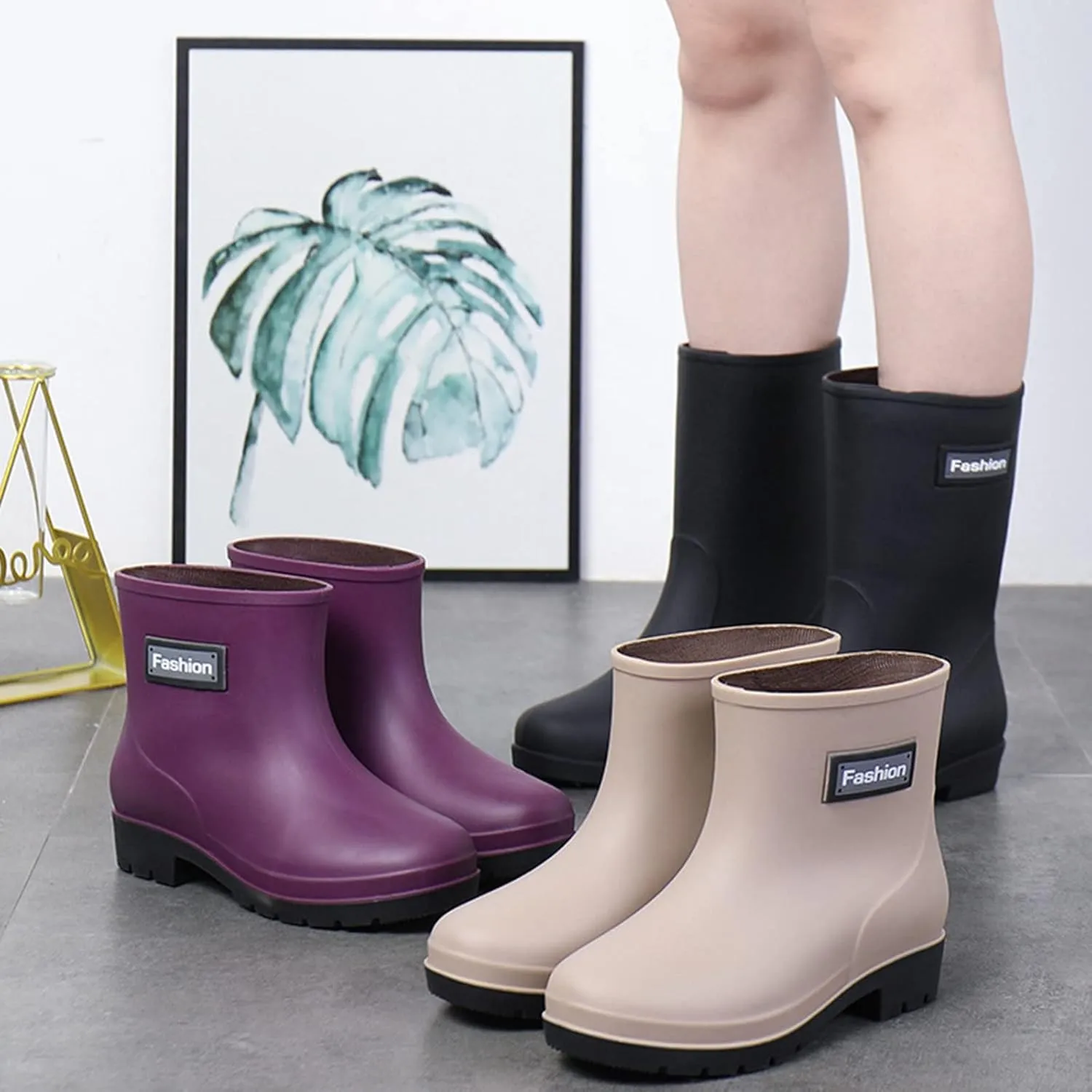 Women Rain Boots Lightweight Comfortable Wide Calf Garden Shoes Waterproof Mid Calf Fishing Boots For Men
