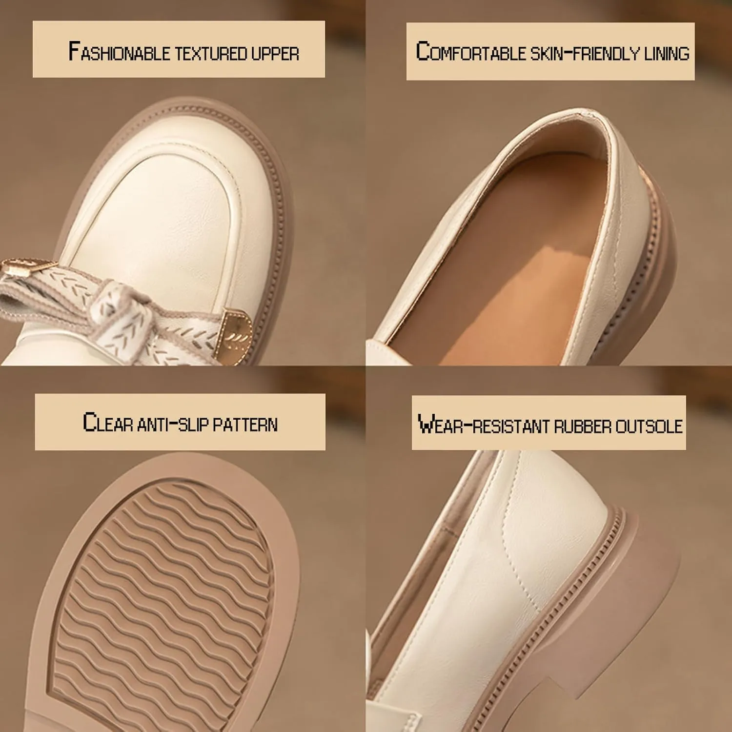 Women's Chunky Platform Loafers for Business/Casual Office Work - Autumn White Single Shoes with Thick Sole for Women,Black-38