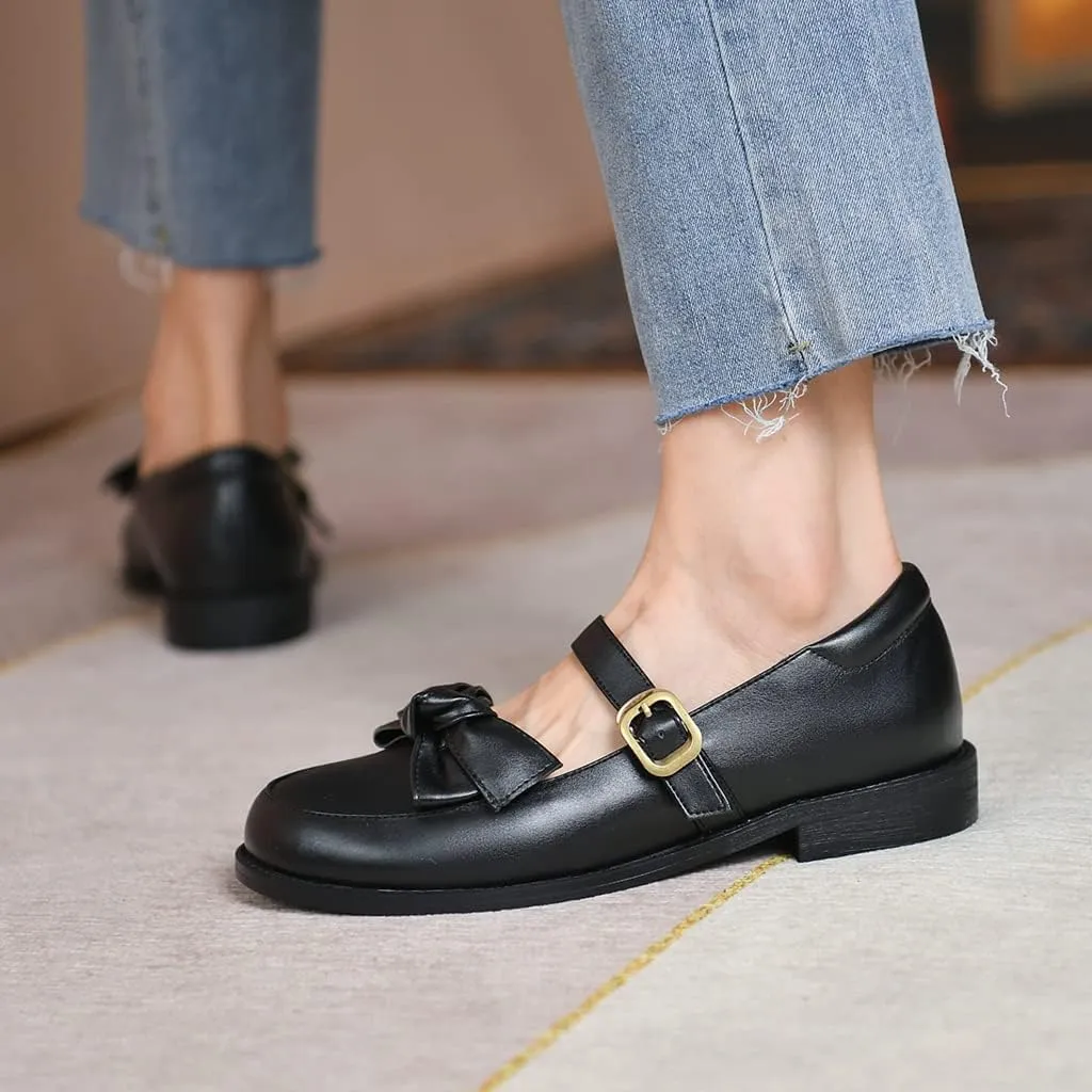 Women's Mary Jane Oxford Shoes Flats Leather Classic Round Toe Tie Girls Oxfords Brogues Dress Shoe