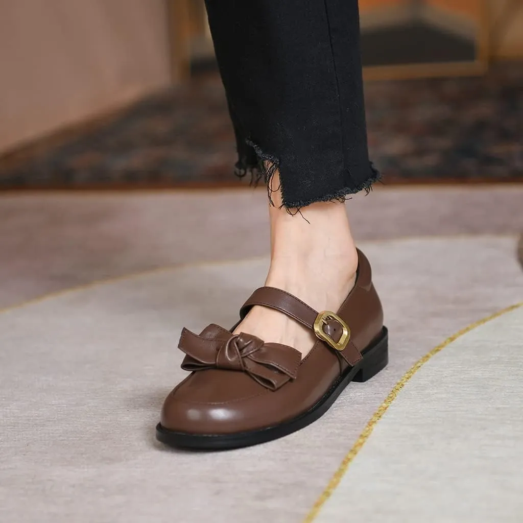 Women's Mary Jane Oxford Shoes Flats Leather Classic Round Toe Tie Girls Oxfords Brogues Dress Shoe