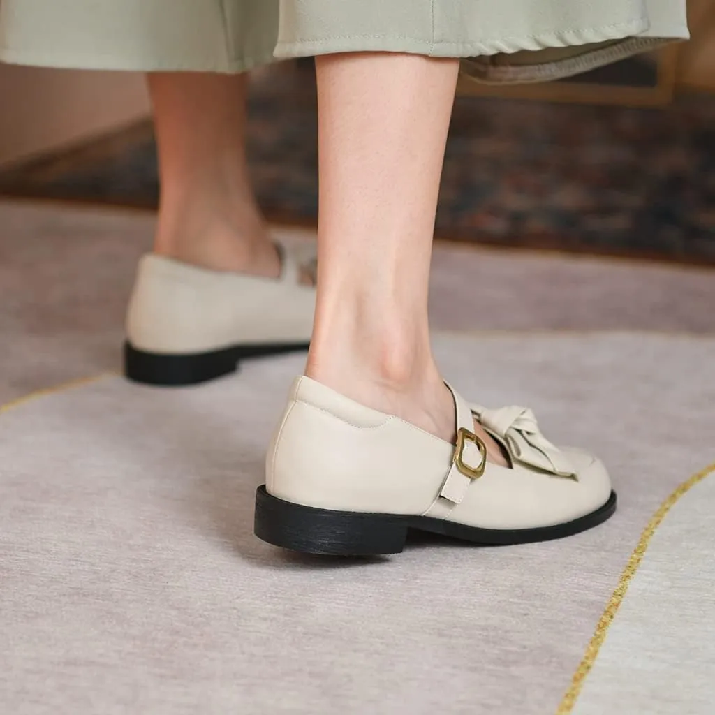 Women's Mary Jane Oxford Shoes Flats Leather Classic Round Toe Tie Girls Oxfords Brogues Dress Shoe