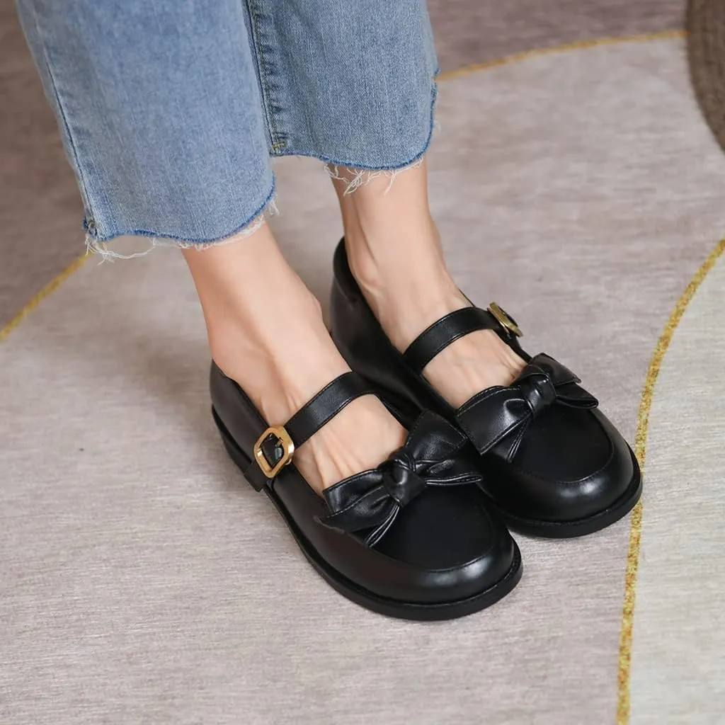 Women's Mary Jane Oxford Shoes Flats Leather Classic Round Toe Tie Girls Oxfords Brogues Dress Shoe