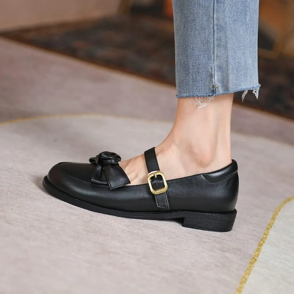 Women's Mary Jane Oxford Shoes Flats Leather Classic Round Toe Tie Girls Oxfords Brogues Dress Shoe