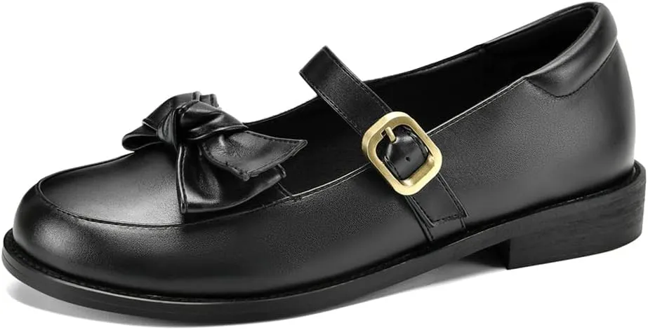 Women's Mary Jane Oxford Shoes Flats Leather Classic Round Toe Tie Girls Oxfords Brogues Dress Shoe