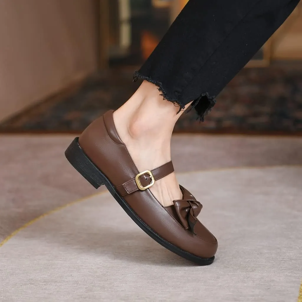 Women's Mary Jane Oxford Shoes Flats Leather Classic Round Toe Tie Girls Oxfords Brogues Dress Shoe