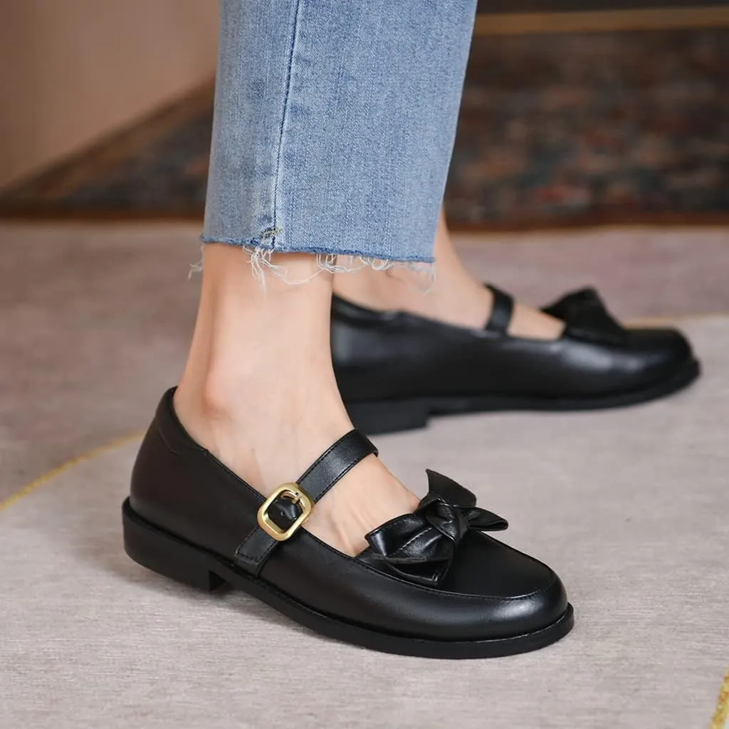 Women's Mary Jane Oxford Shoes Flats Leather Classic Round Toe Tie Girls Oxfords Brogues Dress Shoe