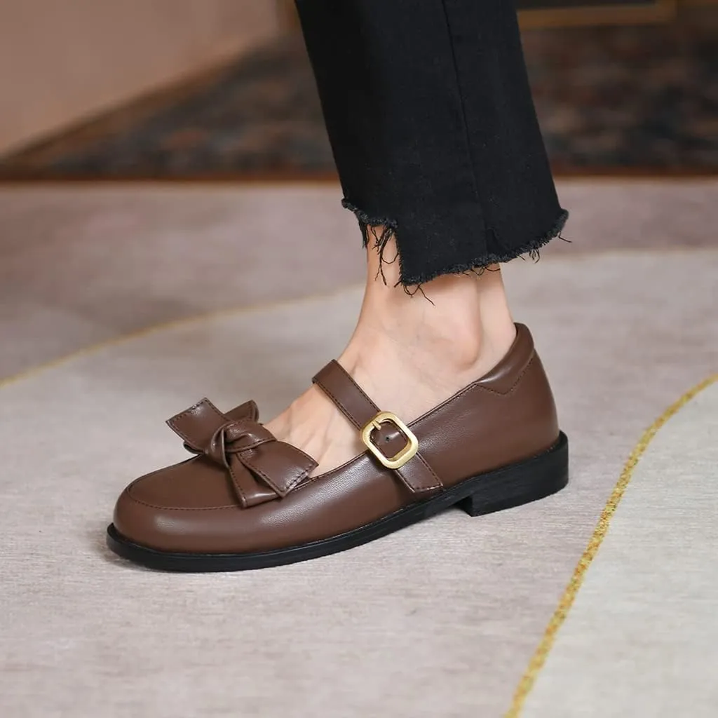 Women's Mary Jane Oxford Shoes Flats Leather Classic Round Toe Tie Girls Oxfords Brogues Dress Shoe