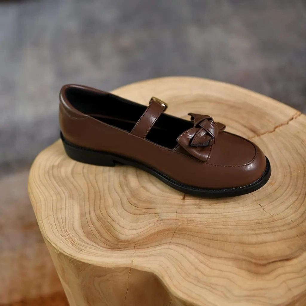 Women's Mary Jane Oxford Shoes Flats Leather Classic Round Toe Tie Girls Oxfords Brogues Dress Shoe